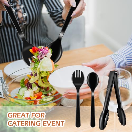 45Pcs Plastic Serving Utensils Set Black Disposable Serving Spoons Tongs Forks for Serving Food Heavy Duty Large Serving Utensils Supplies for Parties Buffet Restaurant Dinner