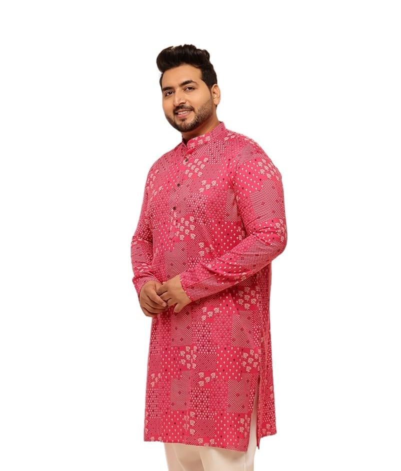 Image of SOJANYA Plus (Since 1958) Men's Cotton Blend Sanganeri Printed Long Kurta