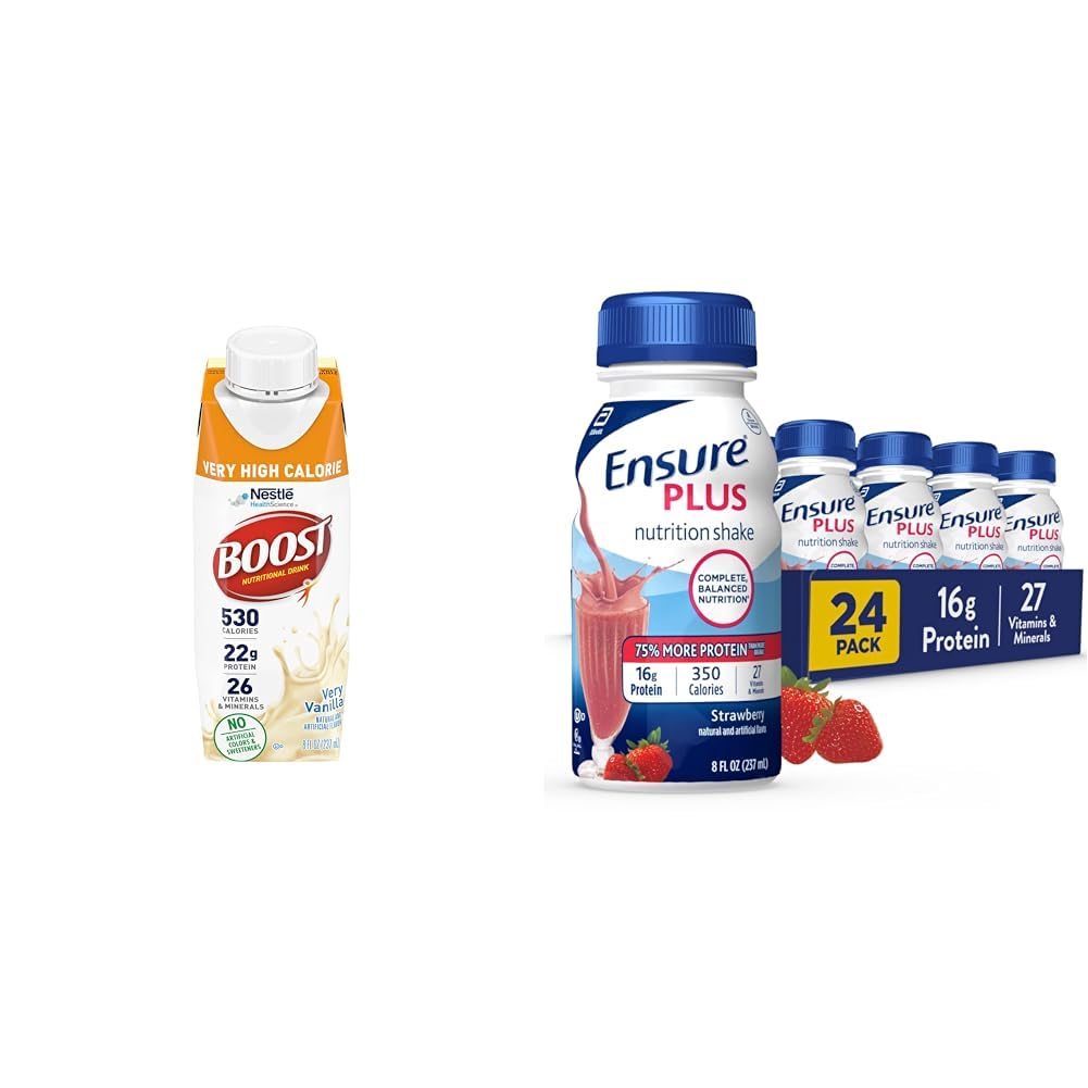 Amazon.com: Boost Very High Calorie Vanilla Nutritional Drink 530 Calorie  (Pack of 24) and Ensure Plus Strawberry Nutrition Shake Meal Replacement 24  Pack Bundle : Grocery \u0026 Gourmet Food