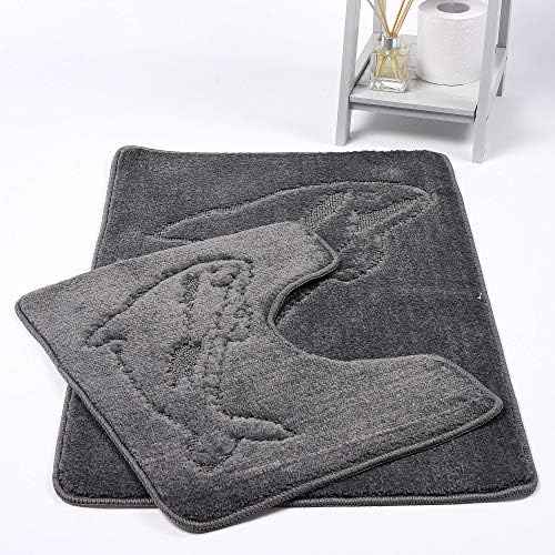 Night Zone Dolphin Bath Mat Set 2 Piece Non Slip Pedestal and Bath Mat Set Toilet Bathroom Rug (Lilac)
