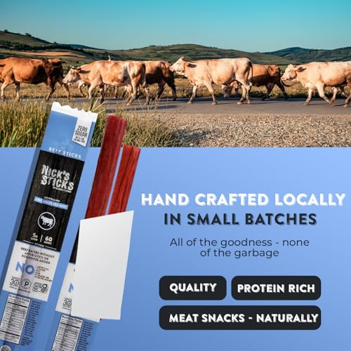 Nick's Sticks Clean & Balanced 100% Grass-Fed Beef Snack Sticks | Made in the USA | Gluten Free | Paleo, Keto, Whole30 Approved | No Soy, Antibiotics or Hormones (6 – 1.7oz. Packs of 2 Sticks)