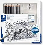 Staedtler Mars Lumograph Art Set | Drawing Kit with Charcoal and Graphite Drawing Pencils, Blending Stump, Kneadable Eraser and Dual Hole Sharpener 61 100C
