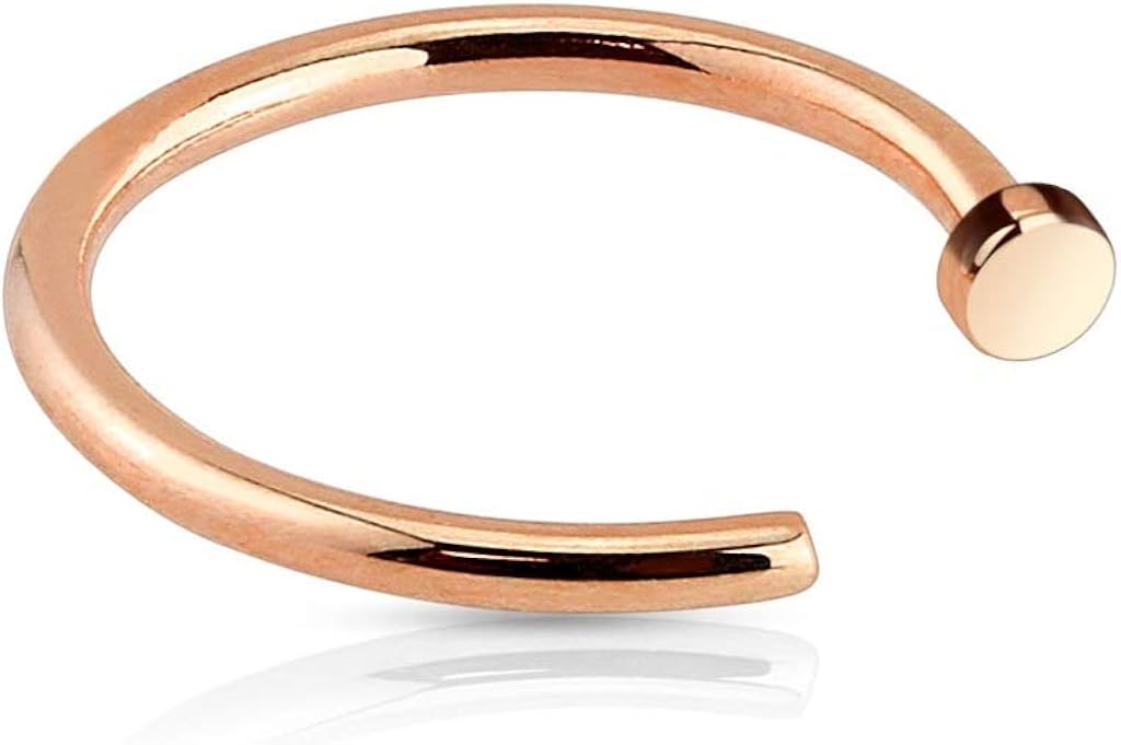 PiercedOff 316L Surgical Steel Rose Gold Tone IP Nose Hoop - Thickness 18GA (1mm) / Diameter 8mm, 18GA (1mm) Thick / 8mm Diameter