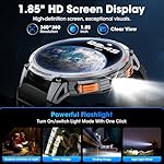 Military Smart Watch for Men 1.85" HD Touch Screen 730mAh Battery Smart Watches with LED Flashlight for Android iOS （Bluetooth Call Answer/Dial Calls） Fitness Tracker with Heart Rate Blood - Image 3