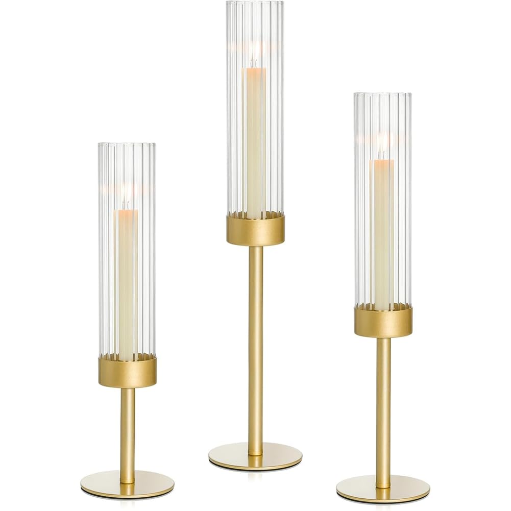 IJSDNVJNDX Gold Candle Holders Set of 3, Brass Taper Candle Holders for Candlesticks, Decor for Table Centerpiece, Wedding