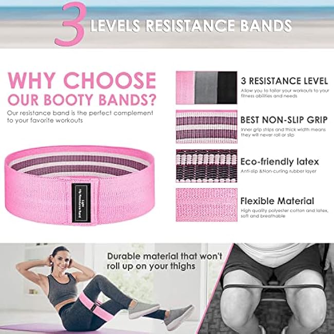 Resistance Bands for Legs and Butt - Fabric Exercise Set, Thick Wide Stretch Fitness, Non-Slip Workout Loop, Booty Hip Bands for Women at Home or Gym