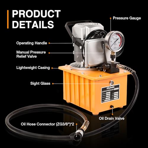 Image of Hydraulic Electric Pump 8.4Quart 2.1Gallon Single Acting Manual Valve 8L Hydraulic Power Pack Cylinder Electric Portable Pump for Single Acting Cylinders, ZCB-700A