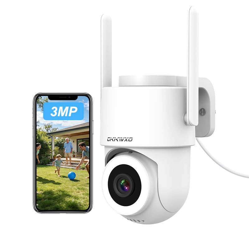 2K Cámara de Vigilancia Exterior WiFi, Cámara Exterior 2.4G/5GHz, PTZ 360°, Visión Nocturna en Color, Detección de Movimiento, Seguimiento Automático, IP65, Compatible con Alexa