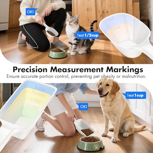 Image of Food Scoop 2 PACK,2 Cup Capacity Dog Food Scoop With Measuring Lines For Dog, Puppy and Cat Coffee Bean Scoop, Flour Scoop (Small & Large White)
