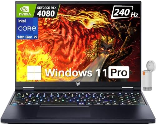 acer 2024 Predator Helios 16 Gaming Laptop, 16 inch WQXGA 240Hz IPS, Core i9-13900HX(up to 5.4GHz), GeForce RTX 4080, 32GB DDR5 RAM, 1TB SSD, Backlit Keyboard, Win 11 Pro, WiFi6E, with Cleaning Brush