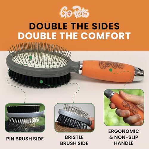 GoPets Double-Sided Pin & Bristle Brush, Dog & Cat Grooming Brush for Detangling, Shedding Control, Fur & Dirt Removal, Smooth & Efficient Pet Grooming for Healthy Coat, Comfortable Ergonomic Handle - Thumbnail 3