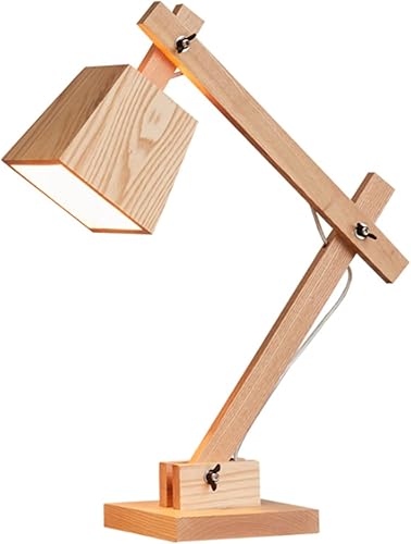 Lámparas de Mesa Lámpara de mesa con brazo oscilante de madera, ajustable, cuello de cisne, lámpara de mesita de noche, lámpara de noche de lectura