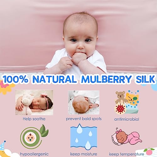 Image of PROMEED 100% Mulberry Silk Bassinet Sleeve for Baby Bald Spots, Preminium 23 Momme Silk Bassinet Half Sheet for Baby Hair Loss (Pink)