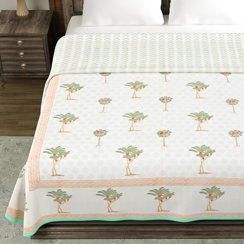 Image of BLOCKS OF INDIA 100% Cotton Dohar King Size Reversible Hand Block Printed Malmal Summer Dohar /Blanket (Color 5)