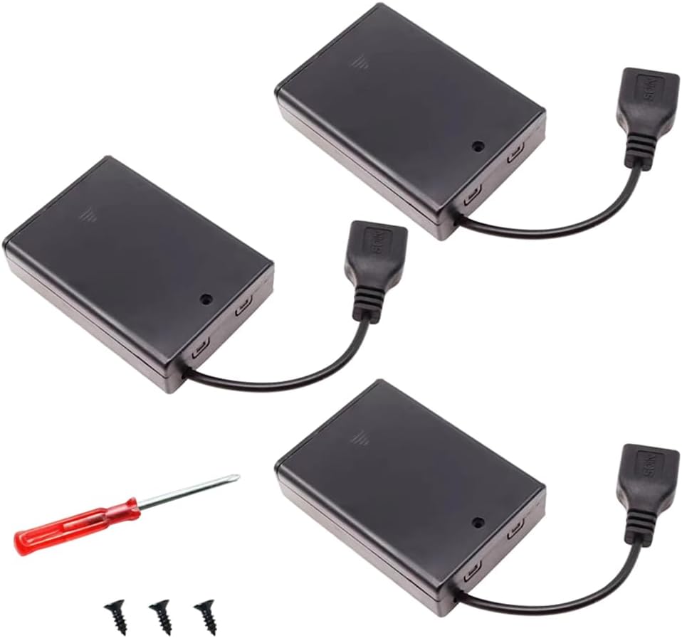 (Pack of 3) USB 3 AA Battery Holder,USB Battery Holder 5V Black with Switch,USB Cable,3 AA Battery Holder with Micro USB Connector 3pcs 3AA USB