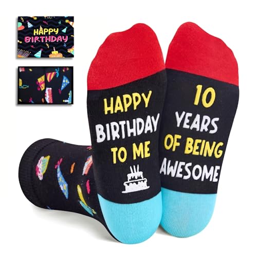 Zmart 10th Birthday Socks Gift Box - Celebration for 10 Year Old Boys & Girls, Birthday Party Favors, Christmas Stocking Stuffer Present