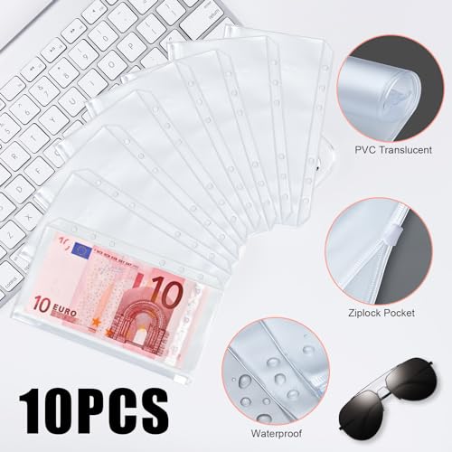 AiQInu Ordner A6, aus PU-Leder, Budget Planer, Deckel mit 10 PVC-Umschlag, 12 Budget-Bögen auf Französisch, 3 französische Wortaufkleber und 3 Aufkleber