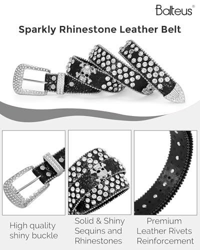 Image of Sparkly Rhinestone Diamond Sequin Studded Belt for Men & Women - Western Cowgirl Cowboy Style