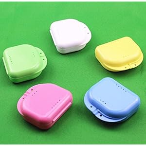 WellieSTR Pack of 10 pieces Dental Container,Dental Orthodontic Retainer Denture Storage Case Box (random color)
