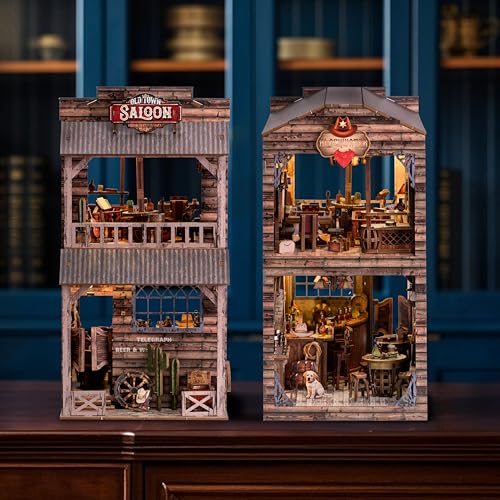 Image of Book Nook Kit - DIY Miniature House & Dollhouse Alley Model Kit, Puzzle Bookshelf Library Decor with LED Light, Craft Gift for Adults, Teens, and Family(Old Town Saloon)