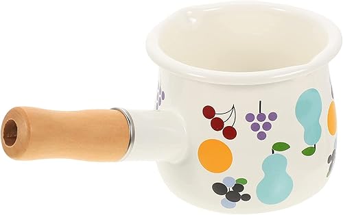 TANFEI Olla de leche esmaltada de 169fl oz mini cacerola antiadherente calentador de mantequilla con mango de madera utensilios de cocina pequeños