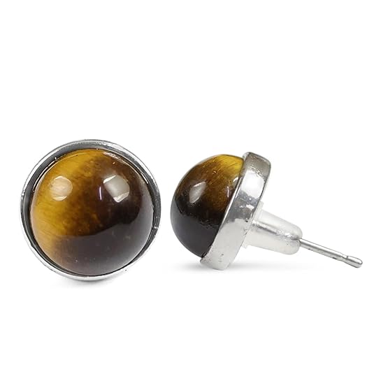 Reiki Crystal Products Natural Crystal Stone Round Design3 Earrings Tops | Studs | Amethyst, B T, Goldstone Brown, Green Jade, Lapis Lazuli, Opalite, Red Jasper, Rose Quartz, Tiger Eye Earrings