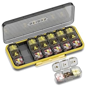OFIDUS 21 Cellen 3 Keer per Dag Wekelijkse Pillenorganizer – Vochtbestendig Dagelijks Schattig Pillendoosje, Verwijderbare cel 21 Dagen Pillendoosje voor Reizen en Sieraden (Zwart)
