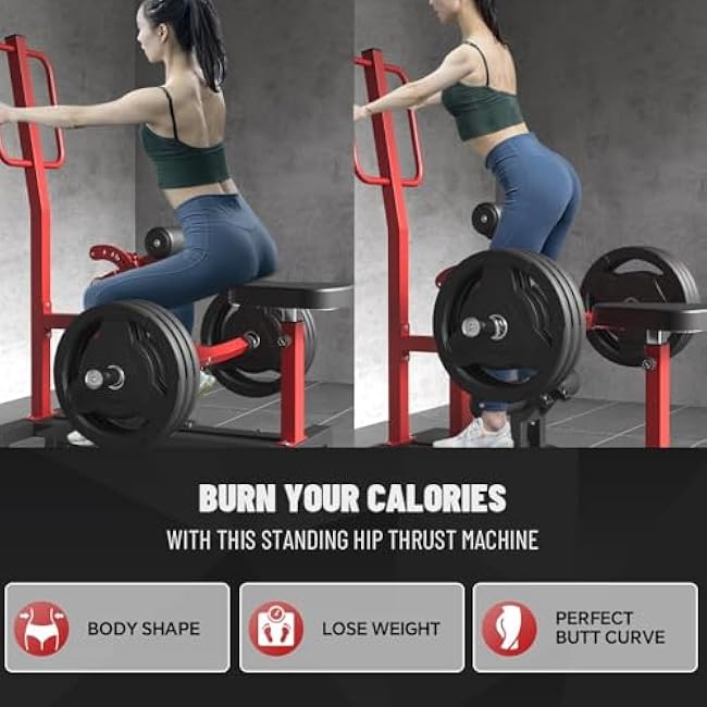 Standing Hip Thrust Machine, 660LBS Plate Loaded Vertical Hip Thrust Machine with Band Pegs, Adjustable Glute Bridge Machine for Butt Shaping and Glute Muscles Building