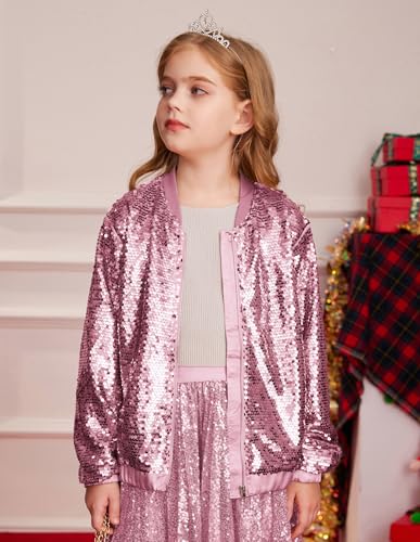 Image of GRACE KARIN Girls Sequin Jacket Kids Bomber Zip Outwear Sparkle Fall Top Cardigan Dress Coat Size 5-14