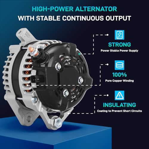 Image of New Alternator Compatible with 2007 2008 Jeep Wrangler, 2008-2010 Chrysler Town & Country, 2008-2010 Dodge Grand Caravan, 2009 2010 Volkswagen Routan, 3.3L 3.8L, 4801304AA 11295N