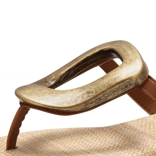 Image of PARTY Square Toe Flip Flops Women,Fashion Designer Thong Sandals with Gold Buckle Trendy Summer Comfort Flat Sandals