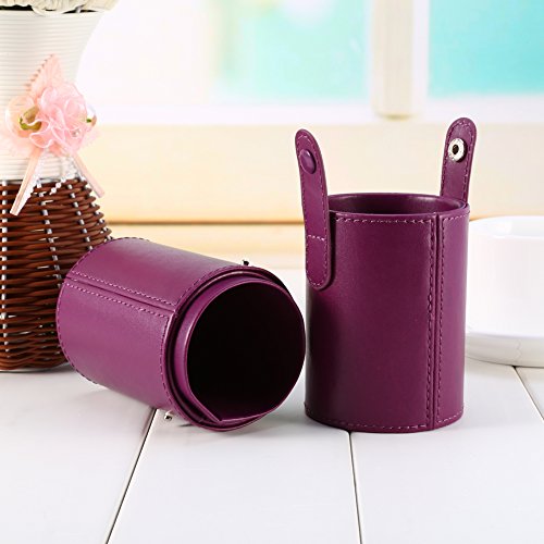 Makeup Brush Holder - Portable Empty Travel Makeup Brushes Round Pen Holder PU Leather Cosmetic Case (Purple) - Image 4