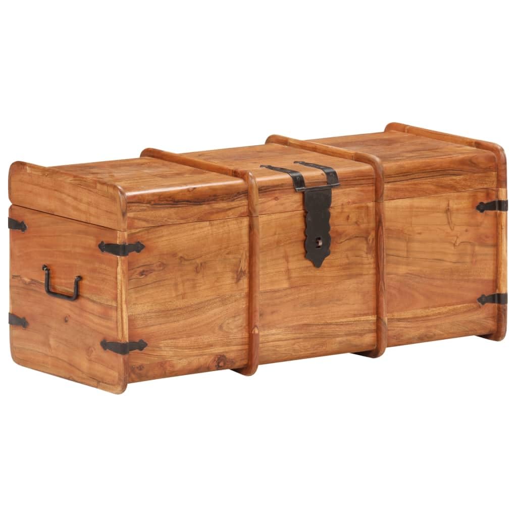 Baúl de madera maciza de acacia 90 x 40 x 40 cm con tapa con cerradura y asas laterales como banco y espacio de almacenamiento para dormitorio, salón, pasillo, rústico, vintage