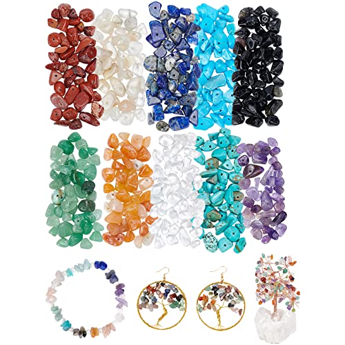 SUNNYCLUE 1 Boîte 10 Styles 7 Chakra Pierres Précieuses Naturelles Perles Perles Irrégulières Perles Pierre Cristal Perles en Vrac avec Trou pour Adultes DIY Boucle d'oreille Collier