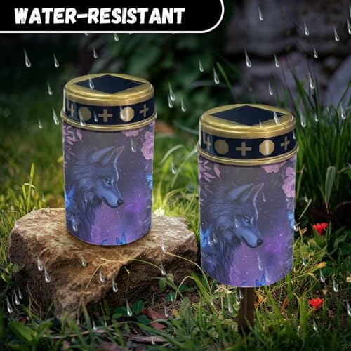 Image of Wolf Purple Rose Light for Prayer Cemetery Solar Lights for Grave Cemetery Decor Candle Lamp Waterproof Solar Power Light Eternal Lights for Graves Cemetery Memorial Gift 2 Pcs