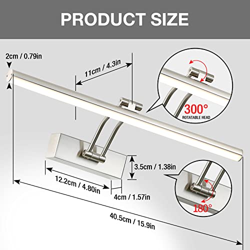 Howmzon Picture Light,Battery Operated Picture Lights With Remote, Dimmable Art Light With Timer, 16” Full Metal Painting Light For Display, Wall, Gallery,Portrait,Bedroom Computer (Brushed Nickel) #TOP5