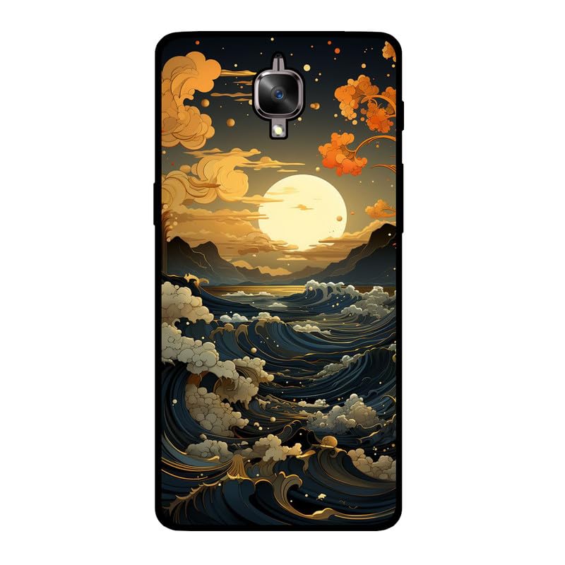 Case compatible with OnePlus 3T/OnePlus 3,Silky-Soft Touch Protective Phone cover Shockproof Ultra Slim Thin Silicone Anti-Fingerprint Anti-Scratch Anti-Fall - Sea,Moon
