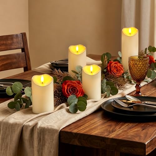 Image of Raycare 5 inchx3 inch Outdoor Waterproof Flameless Candles with Remote and Timer, Battery Operated LED Electric Fake Pillar Candle for Home Wedding Decor, Ivory White, Set of 2