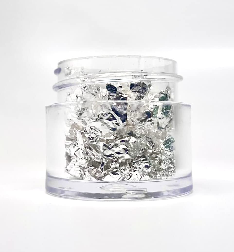 24 Karat Edible Genuine Silver Leaf Flakes - 60mg - Imported from Italy for Cake Decorating, Baking, Cooking, Cupcakes, Chocolates, Drinks - Edible Silver Sheets