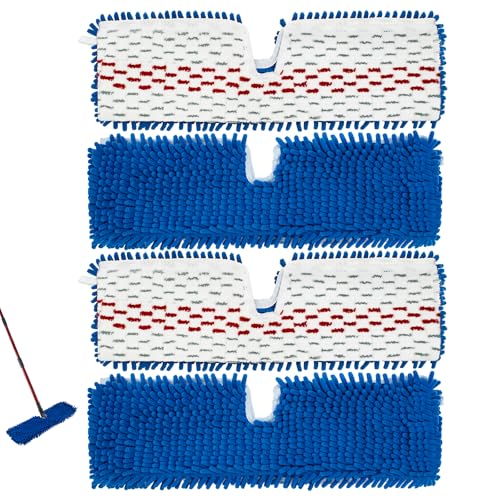 4 Pack Mop Replace Head for Ocedar Hardwood Floorn More 3-Action Flip Mop Mop Heads Replacements for Dry Wet Use Chenille&Microfiber Double Sided Mop Refills Reusable Mop Pad for Multi Surface Floor