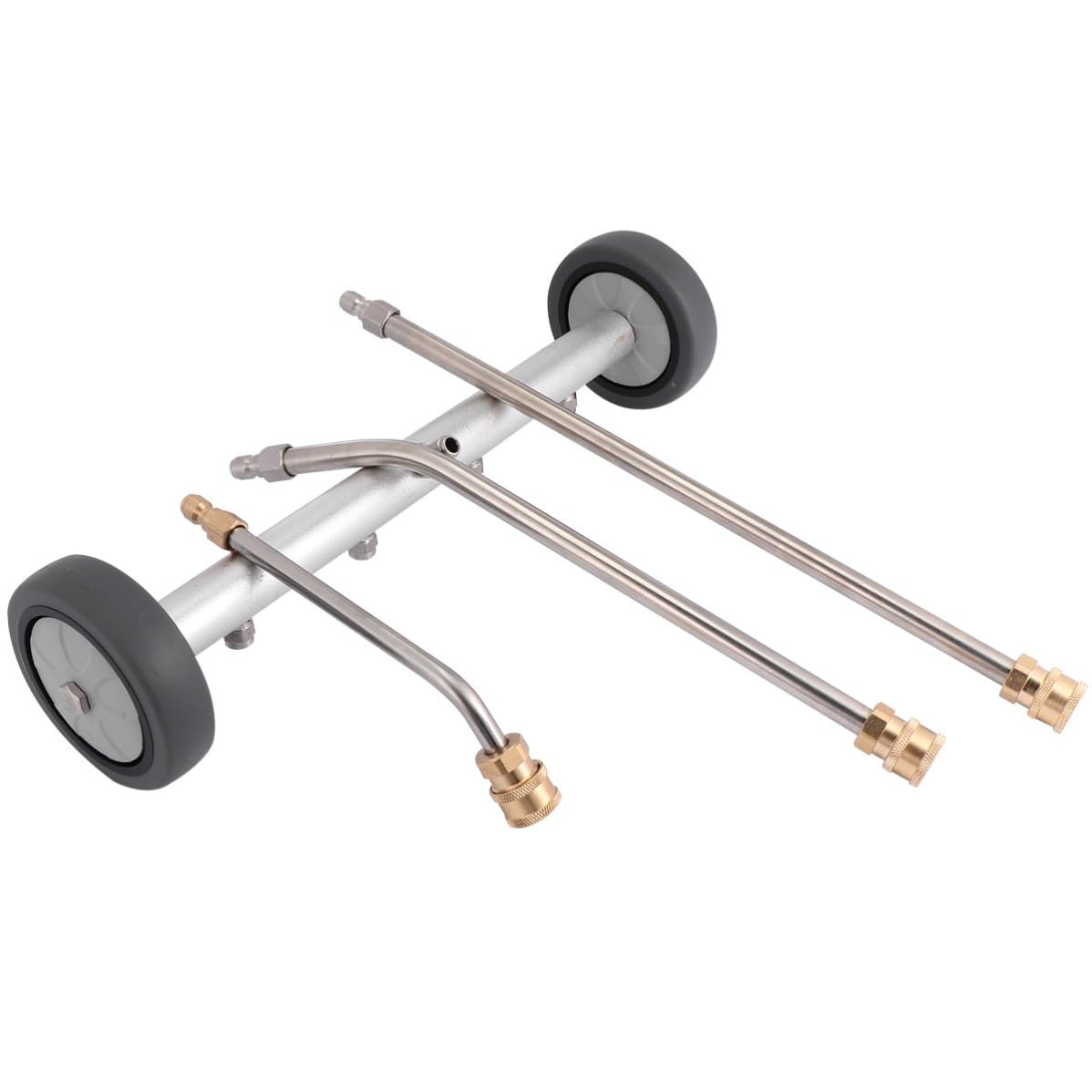 ifundom Cepillo de Limpieza para Chasis de Coche Conector Rápido 1/4 Pulg | Diseño de Rueda Giratoria, Acero Inoxidable y Latón, Uso en Chasis y Suelo, Limpieza a Alta Presión, sin Agacharse