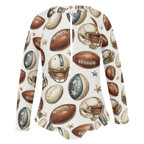 ALAZA Brown Rugby Star American Football Girls One Piece Swimsuit Long Sleeve Rash Guard Swimsuits UV 50+ Swimwear Zipper2
