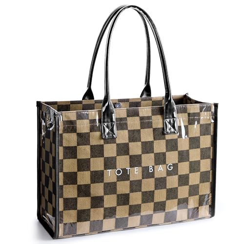 Image of KALIDI PVC Tote Bag Women's Kraft Paper Work Handbags Purses with Top Handle