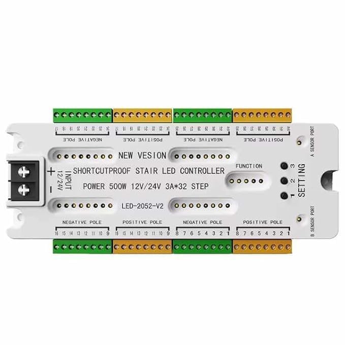 Image of Jackal 32 Channel Stair Light Controller with Motion Sensor, DC 12V /24V Smart Staircase Lighting, Sequential Lighting, Auto On /Off, 5 Modes Adjustable, Short Circuit Protection, DIY Installation Kit