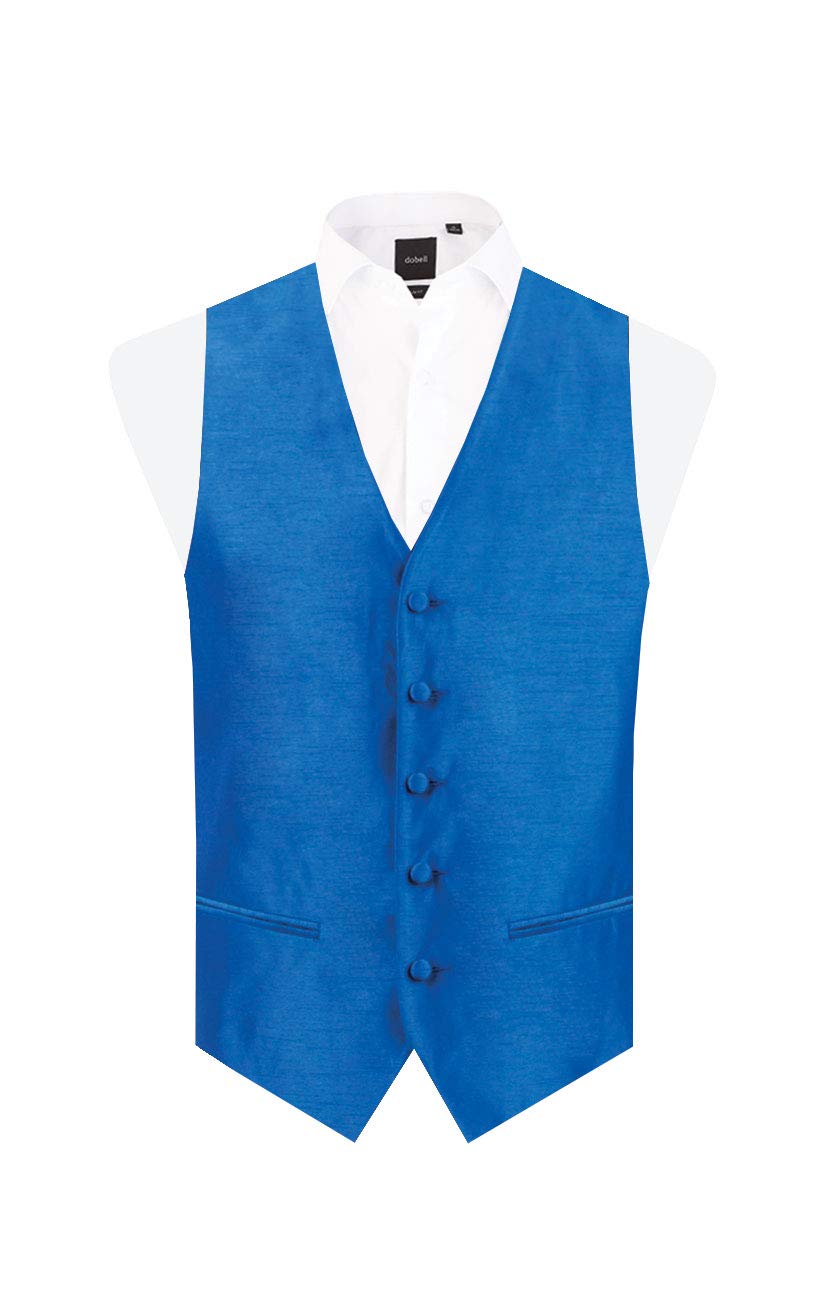 Dobell Mens Royal Blue Waistcoat Regular Fit Dupion 5 Button-L (42-44in)