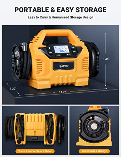 Astroai Cordless Tire Inflator Portable Air Compressor For Car Tire Pump 160Psi With Hd Screen, 3 Power Sources & Dual Powerful Motors, Heavy Duty Air Pump Inflation/Deflation Father Day Gifts #TOP6