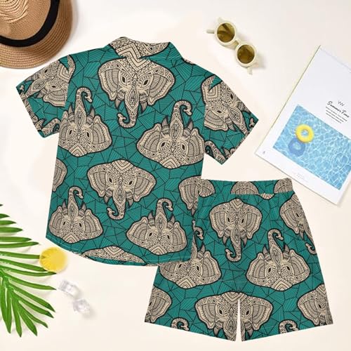 Image of visesunny Funny Boy's 2 Pieces Shirt and Short Set Casual Shirts Short Sleeve Beach Shorts Summer Outfits for 3-10 Years Kids
