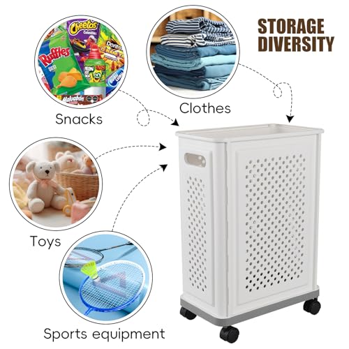 35-L-Slim-Plastic-Laundry-Baskets-with-Wheels-White-Rolling-Laundry-Hamper-4-Pack 35 L Slim Plastic Laundry Baskets with Wheels White Rolling Laundry Hamper 4 Pack