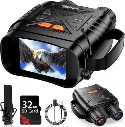 Night Vision Binoculars for Adults, 2.8'' HD Screen with 10X Digital Zoom, 3 Hour Working Hours & 32GB TF Card, Save Photos/Videos, Infrared for Camping, Hunting & Wildlife Observation