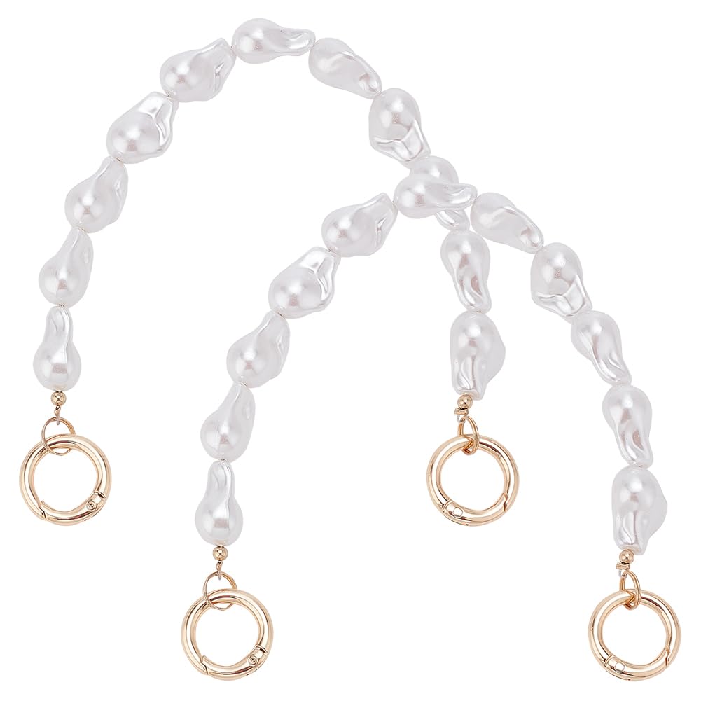 PH PandaHall Pearl Bag Straps, 2pcs 12 Inch Decorative Purse Extender Irregular White Pearl Beaded Bag Chain with Golden Rings Clasps Replacement Straps for DIY Handbag Wallet Clutch Tote Phone Case